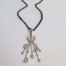 Load image into Gallery viewer, Celestial Moon and Stars Necklace, Your Choice of Gunmetal or Silver Rolo Chain
