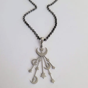 Celestial Moon and Stars Necklace, Your Choice of Gunmetal or Silver Rolo Chain