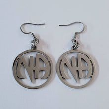 Load image into Gallery viewer, NA Earrings, Narcotics Anonymous Dangle Drop Earrings, Stainless Steel Charms, Sober Sobriety Recovery Jewelry
