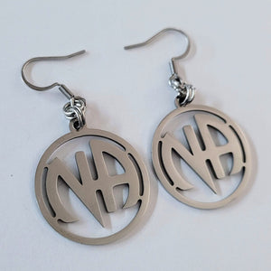 NA Earrings, Narcotics Anonymous Dangle Drop Earrings, Stainless Steel Charms, Sober Sobriety Recovery Jewelry