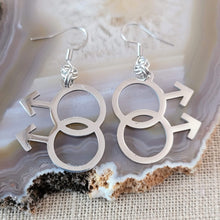 Load image into Gallery viewer, Gay Male Symbol Earrings, Dangle Drop Earrings, Stainless Steel Charms, Gifts for Gay Men, LGBTQIA Jewelry
