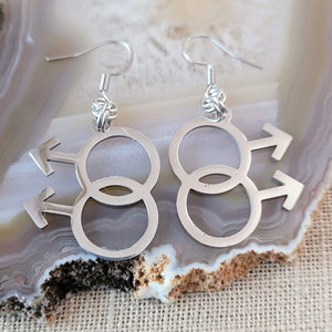 Gay Male Symbol Earrings, Dangle Drop Earrings, Stainless Steel Charms, Gifts for Gay Men, LGBTQIA Jewelry