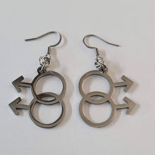 Load image into Gallery viewer, Gay Male Symbol Earrings, Dangle Drop Earrings, Stainless Steel Charms, Gifts for Gay Men, LGBTQIA Jewelry
