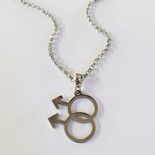 Load image into Gallery viewer, Gay Male Necklace, Your Choice of Gunmetal or Silver Rolo Chain, Gifts for Gay Men, LGBTQIA Jewelry
