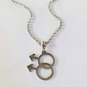 Gay Male Necklace, Your Choice of Gunmetal or Silver Rolo Chain, Gifts for Gay Men, LGBTQIA Jewelry