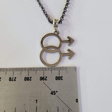 Load image into Gallery viewer, Gay Male Necklace, Your Choice of Gunmetal or Silver Rolo Chain, Gifts for Gay Men, LGBTQIA Jewelry

