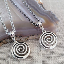 Load image into Gallery viewer, Spiral Necklace, Your Choice of Curb or Rolo Chain, Mens Jewelry
