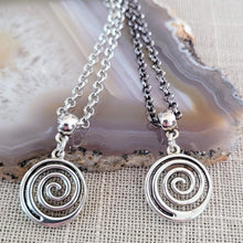 Load image into Gallery viewer, Spiral Necklace, Your Choice of Curb or Rolo Chain, Mens Jewelry
