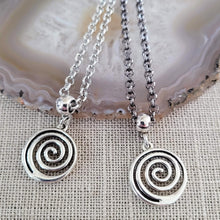 Load image into Gallery viewer, Spiral Necklace, Your Choice of Curb or Rolo Chain, Mens Jewelry
