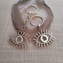 Load image into Gallery viewer, Evil Eye Keychain, Key Ring or Zipper Pull, Silver Backpack or Purse Charms
