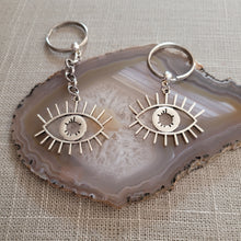 Load image into Gallery viewer, Evil Eye Keychain, Key Ring or Zipper Pull, Silver Backpack or Purse Charms

