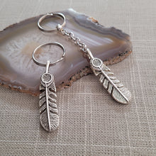 Load image into Gallery viewer, Feather Keychain, Backpack or Purse Charm, Key Ring Fob, Zipper Pull Mens Accessories
