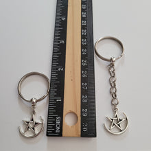 Load image into Gallery viewer, Moon and Star Keychain, Key Ring or Zipper Pull, Silver Backpack or Purse Charms
