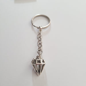 Diamond Keychain Key Ring or Zipper Pull, Silver Backpack or Purse Charms