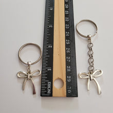 Load image into Gallery viewer, Bow Keychain, Key Ring or Zipper Pull, Silver Backpack or Purse Charms
