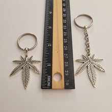 Load image into Gallery viewer, Marijuana Leaf Keychain Key Ring or Zipper Pull, Silver Backpack or Purse Charms
