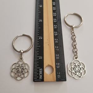 Flower Of Life Keychain Key Ring or Zipper Pull, Silver Backpack or Purse Charms
