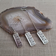 Load image into Gallery viewer, Piano Key Earrings, Keyboard Radio Musical Jewelry, Your Choice of Three Lengths
