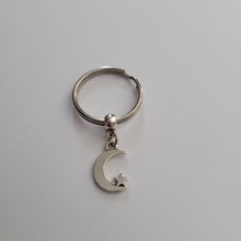 Load image into Gallery viewer, Crescent Moon Keychain Key Ring or Zipper Pull, Silver Backpack or Purse Charms
