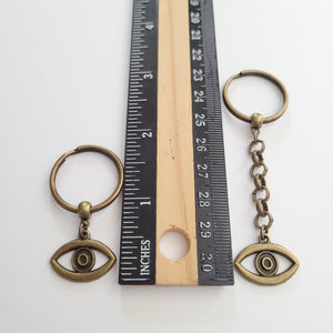Evil Eye Keychain, Key Ring or Zipper Pull, Bronze Backpack or Purse Charms, Talisman Protection
