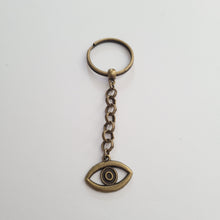 Load image into Gallery viewer, Evil Eye Keychain, Key Ring or Zipper Pull, Bronze Backpack or Purse Charms, Talisman Protection
