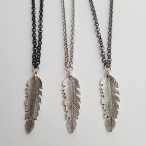 Feather Necklace, Your Choice of Three Rolo Chains Finishes, Mixed Metals, Mens Minimalist Jewelry