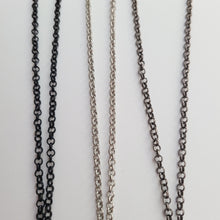 Load image into Gallery viewer, Feather Necklace, Your Choice of Three Rolo Chains Finishes, Mixed Metals, Mens Minimalist Jewelry
