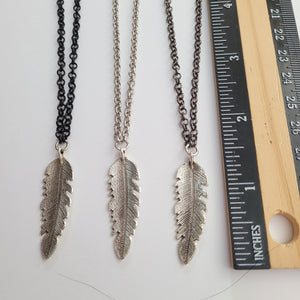Feather Necklace, Your Choice of Three Rolo Chains Finishes, Mixed Metals, Mens Minimalist Jewelry