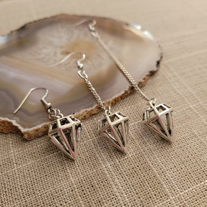 Hollow Diamond Earrings, Your Choice of Three Lengths, Dangle Drop Chain Earrings