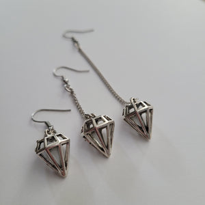 Hollow Diamond Earrings, Your Choice of Three Lengths, Dangle Drop Chain Earrings