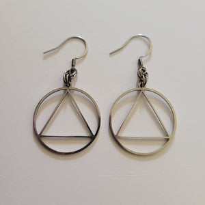 Alcoholics Anonymous Earrings, AA Sobriety Jewelry, Dangle Drop Earrings, Stainless Steel Charms