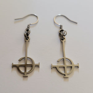 Grucifix Cross Dangle Drop Earrings, Stainless Steel Charms, Imperator Ghost BC Jewelry