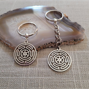 Wheel of Hecate Keychain, Backpack or Purse Charm, Zipper Pull, Stainless Steel Charm