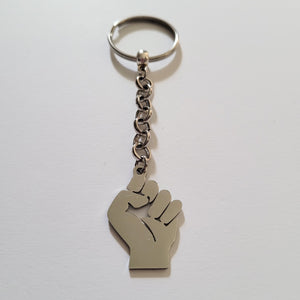 Raised Fist Keychain, Black Power Fist, Backpack or Purse Charm, Zipper Pull, Stainless Steel Charm