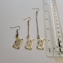 Load image into Gallery viewer, Cassette Tape Earrings, Your Choice of Three Lengths, Dangle Drop Chain Earrings
