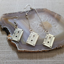 Load image into Gallery viewer, Cassette Tape Earrings, Your Choice of Three Lengths, Dangle Drop Chain Earrings
