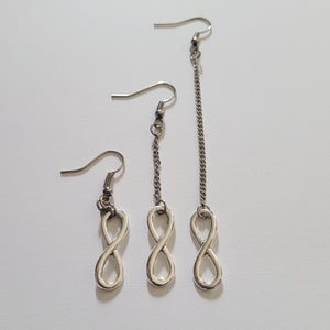 Silver Infinity Earrings Earrings, Your Choice of Three Lengths, Dangle Drop Chain Earrings, 8th Anniversary Gift