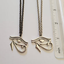 Load image into Gallery viewer, Eye of Ra Necklace, Your Choice of Gunmetal or Silver Rolo Chain, Egyptian Heiroglyphics Jewelry
