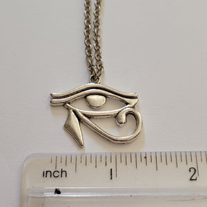 Eye of Ra Necklace, Your Choice of Gunmetal or Silver Rolo Chain, Egyptian Heiroglyphics Jewelry