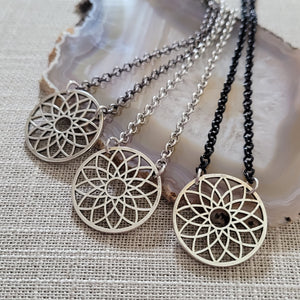 Flower of Life Necklace, Your Choice of 3 Rolo Chains Finishes, Mixed Metal Jewelry