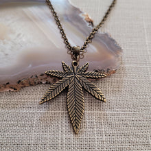 Load image into Gallery viewer, Marijuana Leaf Necklace, Bronze Rolo Chain, Mens Jewelry, Cannabis Pothead Stoner Jewelry
