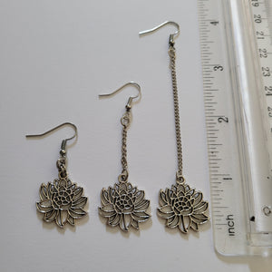 Chrysanthemum Flower Earrings, Your Choice of Three Lengths, Dangle Drop Chain Earrings