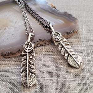 Feather Necklace, Your Choice of Gunmetal or Silver Rolo Chain, Pagan Goddess Jewelry