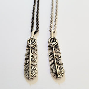 Feather Necklace, Your Choice of Gunmetal or Silver Rolo Chain, Pagan Goddess Jewelry