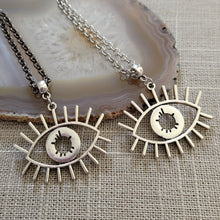 Load image into Gallery viewer, Evil Eye Necklace, Your Choice of Gunmetal or Silver Rolo Chain
