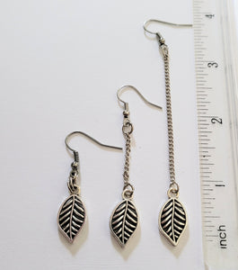 Leaf Earrings, Your Choice of Three Lengths, Dangle Drop Chain Earrings, Plant Mom Jewelry