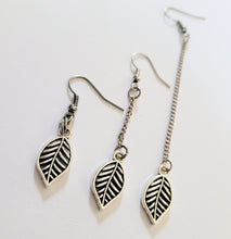 Load image into Gallery viewer, Leaf Earrings, Your Choice of Three Lengths, Dangle Drop Chain Earrings, Plant Mom Jewelry
