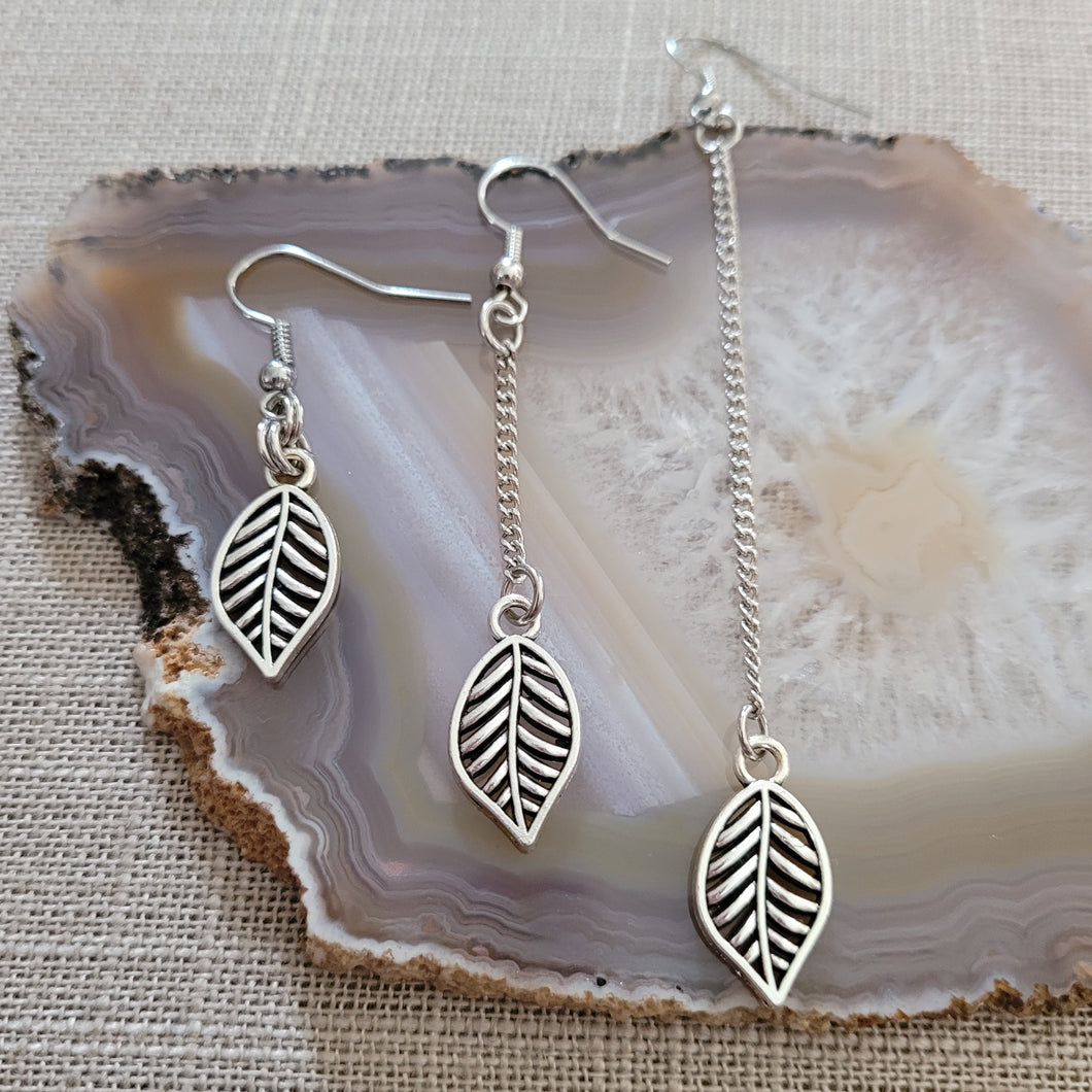 Leaf Earrings, Your Choice of Three Lengths, Dangle Drop Chain Earrings, Plant Mom Jewelry