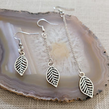 Load image into Gallery viewer, Leaf Earrings, Your Choice of Three Lengths, Dangle Drop Chain Earrings, Plant Mom Jewelry
