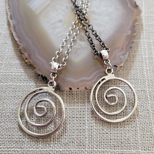 Spiral Necklace, Your Choice of Gunmetal Curb or Silver Rolo Chain, Mens Jewelry